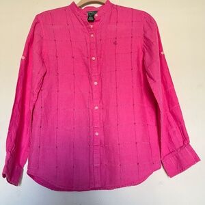 Lauren Ralph Lauren Women's Pink Linen Roll-Tab Sleeve Shirt